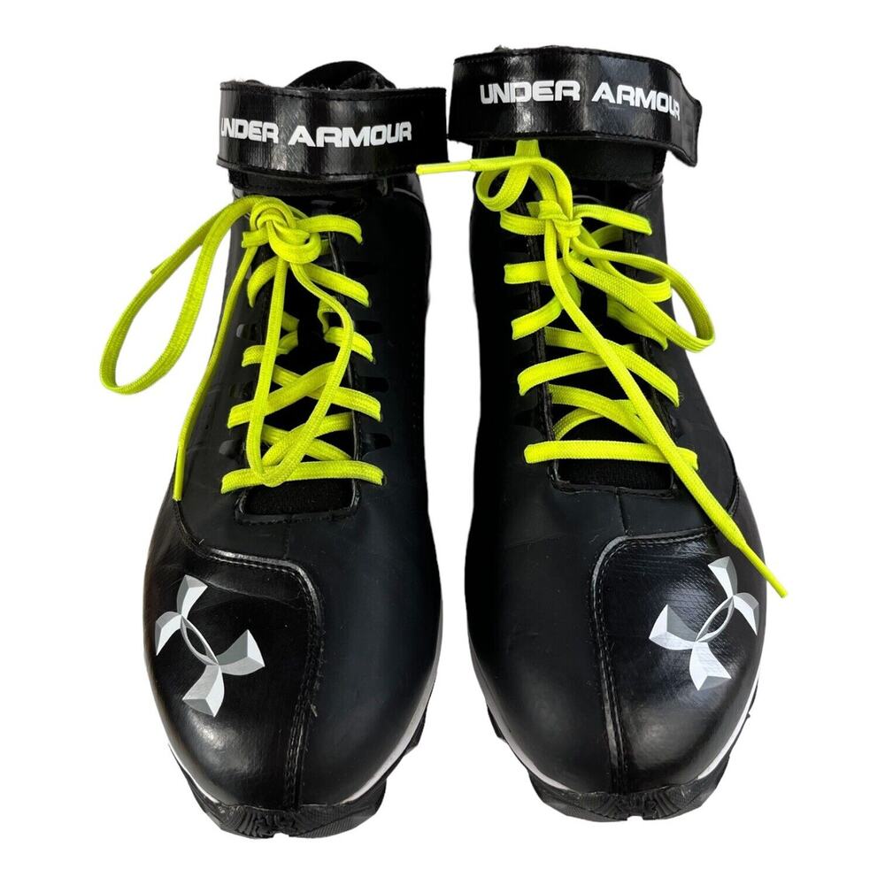 Under Armour Mens Football Cleats Sz 13 Black White‎ Logo Green Laces EUC